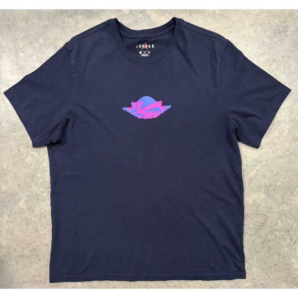 Nike Air Jordan T-Shirt Mens XL Navy Blue Short Sleeve Logo Heavy Cotton Tee